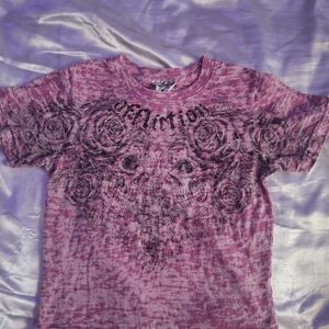 Affliction Pink Graphic Skull & Rose Tee
